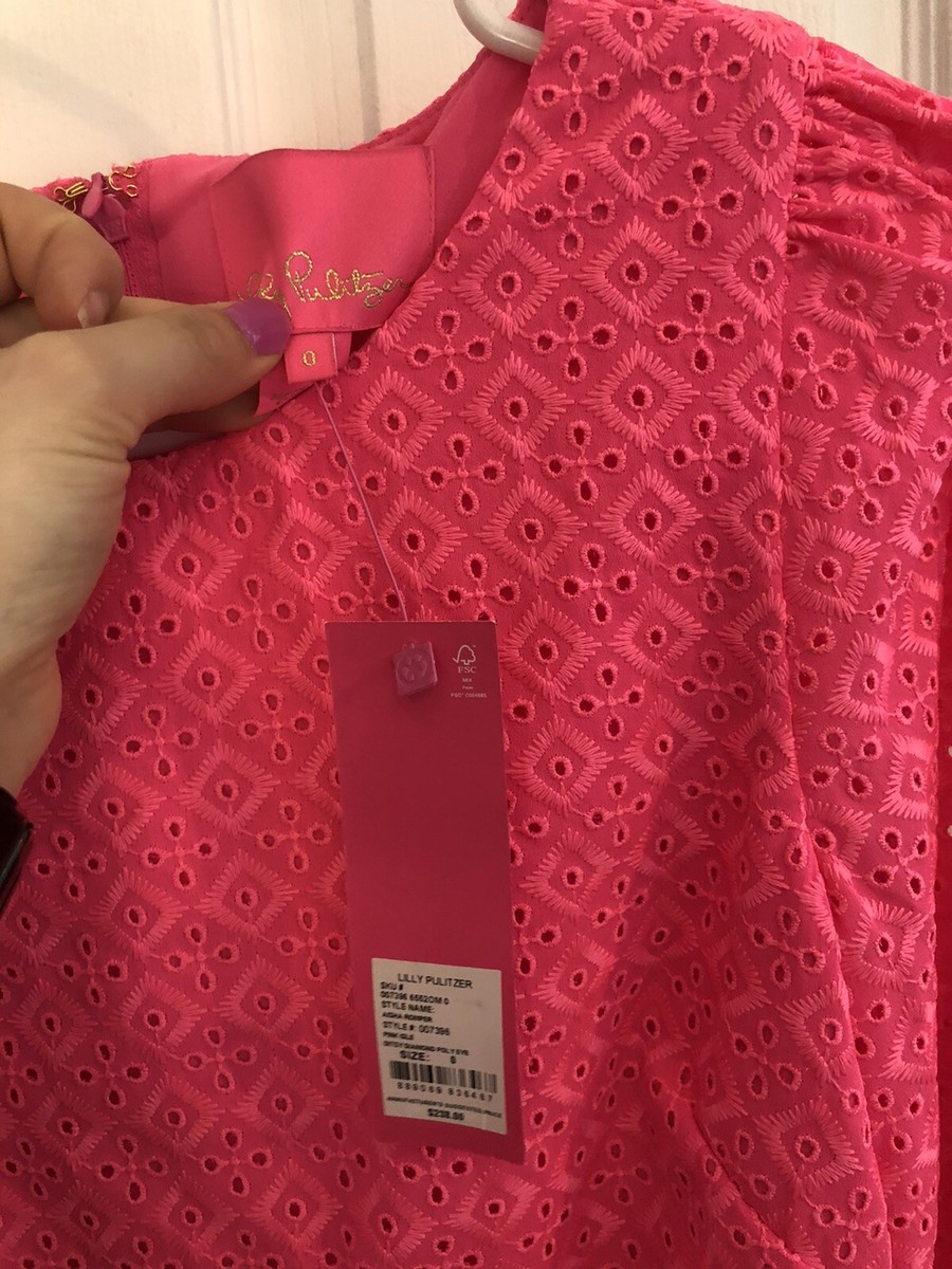 NWT Lilly Pulitzer Aisha Romper Hot Pink Isle Ditsy Diamond Poly