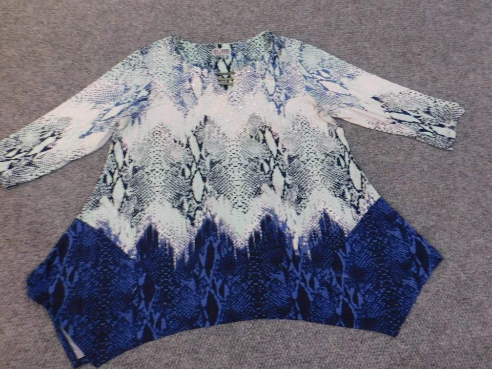 JM Collection top 2X blue pullover geometric womens stretch tunic polyester - Image 3 of 4