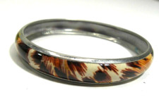 Animal Print Bangle Bracelet Silver Tone Brown Black Cat