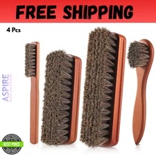 4 Pcs Shoe Brush, Boot Brush, Horse Hair Brush for Leather, Shoe Polish Brush