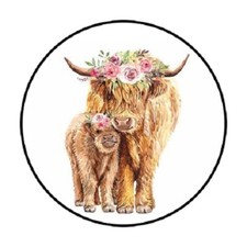 48 FARM COW WITH FLOWERS HIGHLAND COW ENVELOPE SEALS LABELS STICKERS 1.2" ROUND