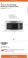 GE Over the Range Microwave in Stainless Steel 1.6cu ft (Price is OBO). New