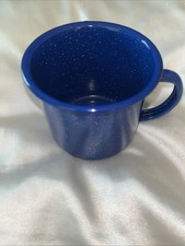 Blue Speckled Enamelware Camping Coffee Cup Mug minor wear    007