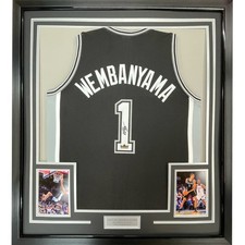 Framed Facsimile Autographed Victor Wembanyama 35x39 Black Reprint Jersey