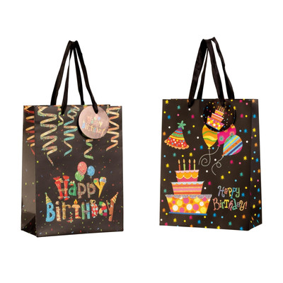 12 Geschenktüten Happy Birthday 18 x 24 cm Geburtstag Tüte Glitzer