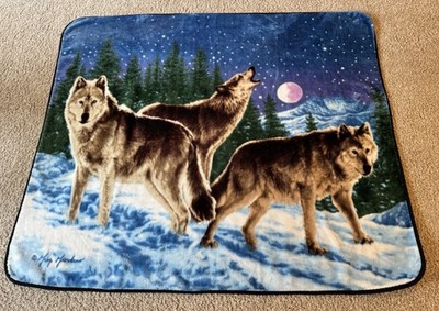 Three Wolves Full Moon Call Of The Wild Plush Blanket Throw