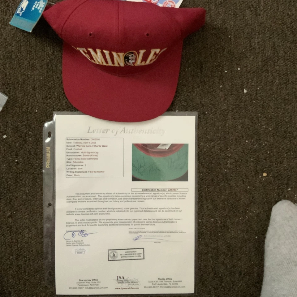 Charlie Ward & Warrick Dunn Signed & Verified Florida St. Seminoles Hat - Image 4 of 4