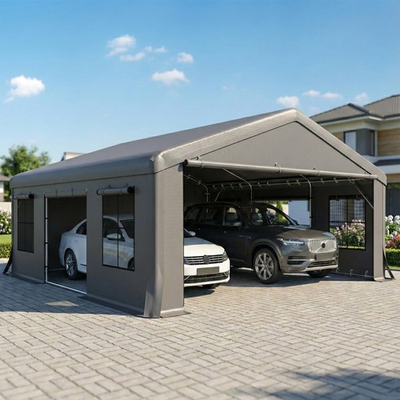 #ad 20#x27; x 20#x27; Heavy Duty Carport Portable Garage with Doors Windows Dark Gray $509.99