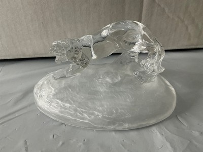 Vtg Cristal d' Arques Glass Crouching Tiger Frosted Base Paper Weight Figurine