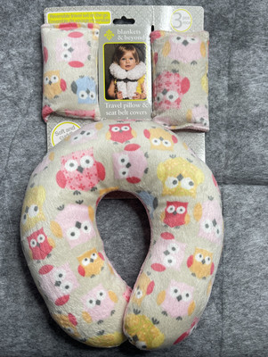 Blankets And Beyond Pink Owl Travel Pillow And Seat Belt Cover