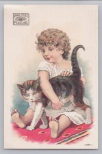 Victorian James Pyle's Pearline Trade Card Child with Cat Artwork