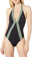 NWOT Vince Camuto 14 Sun Block Colorblock Halter V-Neck 1 PC Swimsuit 115976