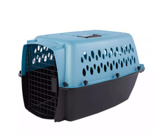2 Door Top Load Hard Sided Small Dog Cat Pet Travel Carrier Crate, Gray  Blue