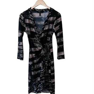 Bcbgmaxazria Alberta Dress Abstract Print Wrap Multicolored