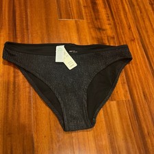 Aerie Bikini Bottom Swim Black Ribbed Textured Acid Faded Wash New Size Medium