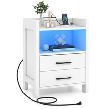 23.5” Nightstand w/LED Lights & Charging Station, USB Port & Outlets for Bedroom
