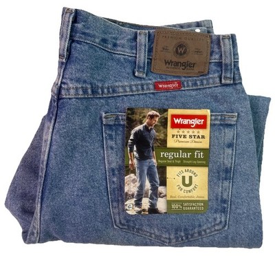 Wrangler Mens Five Star Regular Fit Premium Denim Blue Jeans Size 36X30