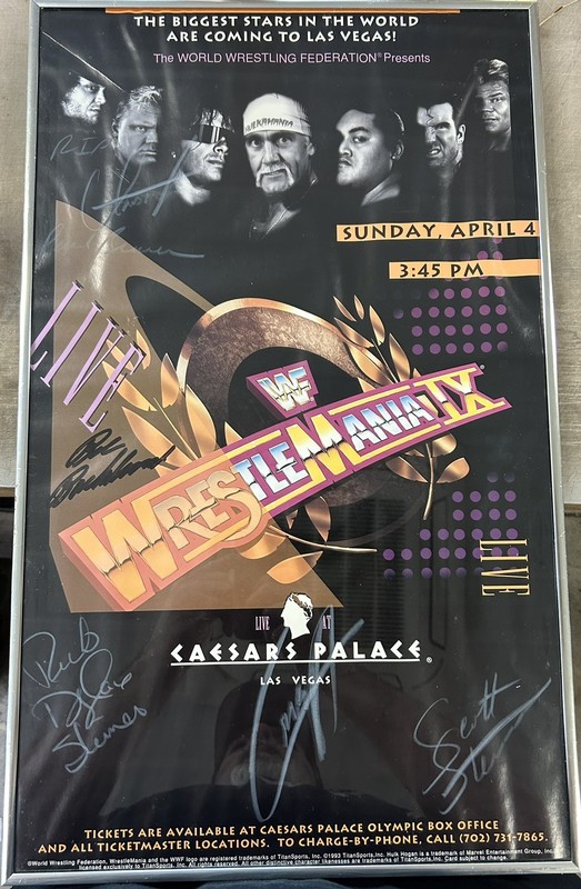 Wrestlemania 9 Autographed Poster ! Steiner Bros.Undertaker .Paul Bearer, Others