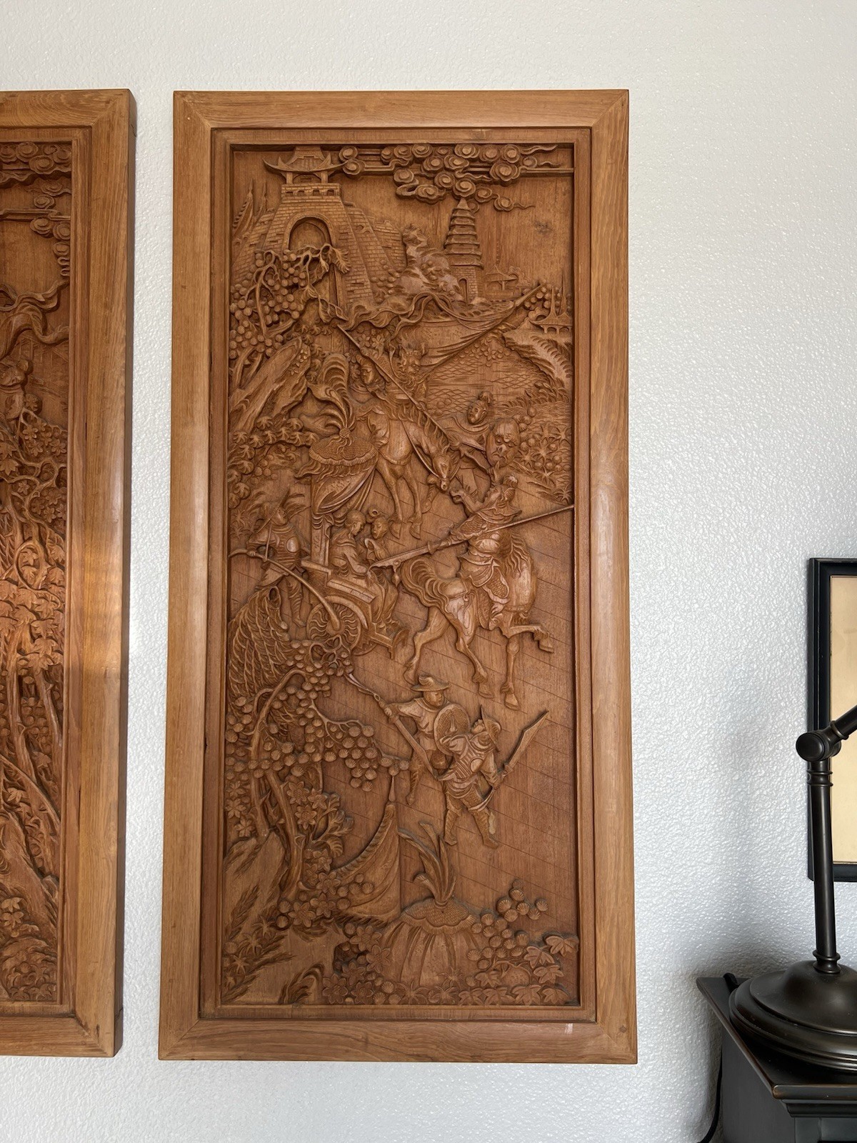 Set Of 4 Vintage Chinese Hand-Carved Wood Wall Panels