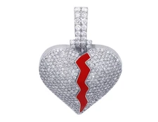 Broken Heart 3 CT Real Diamond 10K White Gold Pendant 1.5"