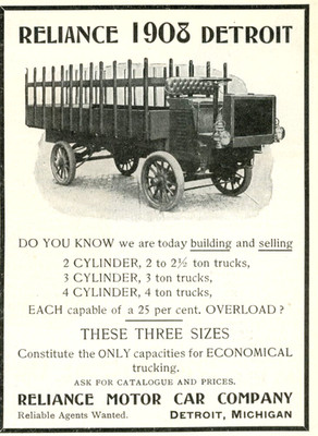 1908 Original Reliance Truck Ad.  2/3/4 Cyl + Schlosser Motors Ad. Car & Truck