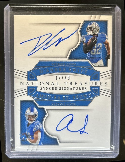 2023 National Treasures D'Andre Swift Amon-Ra St. Brown Playoff Synced Auto #/49