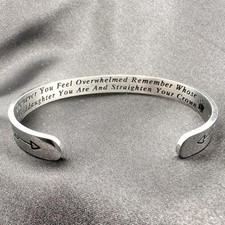 Vintage Y2K Silver Tone Straighten Your Crown Arrow Open Cuff Bracelet Jewelry