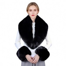 3 PCS Faux Fur Collar Wrist Cuffs Set Winter Neck Warmer Fluffy Scarf Shawl