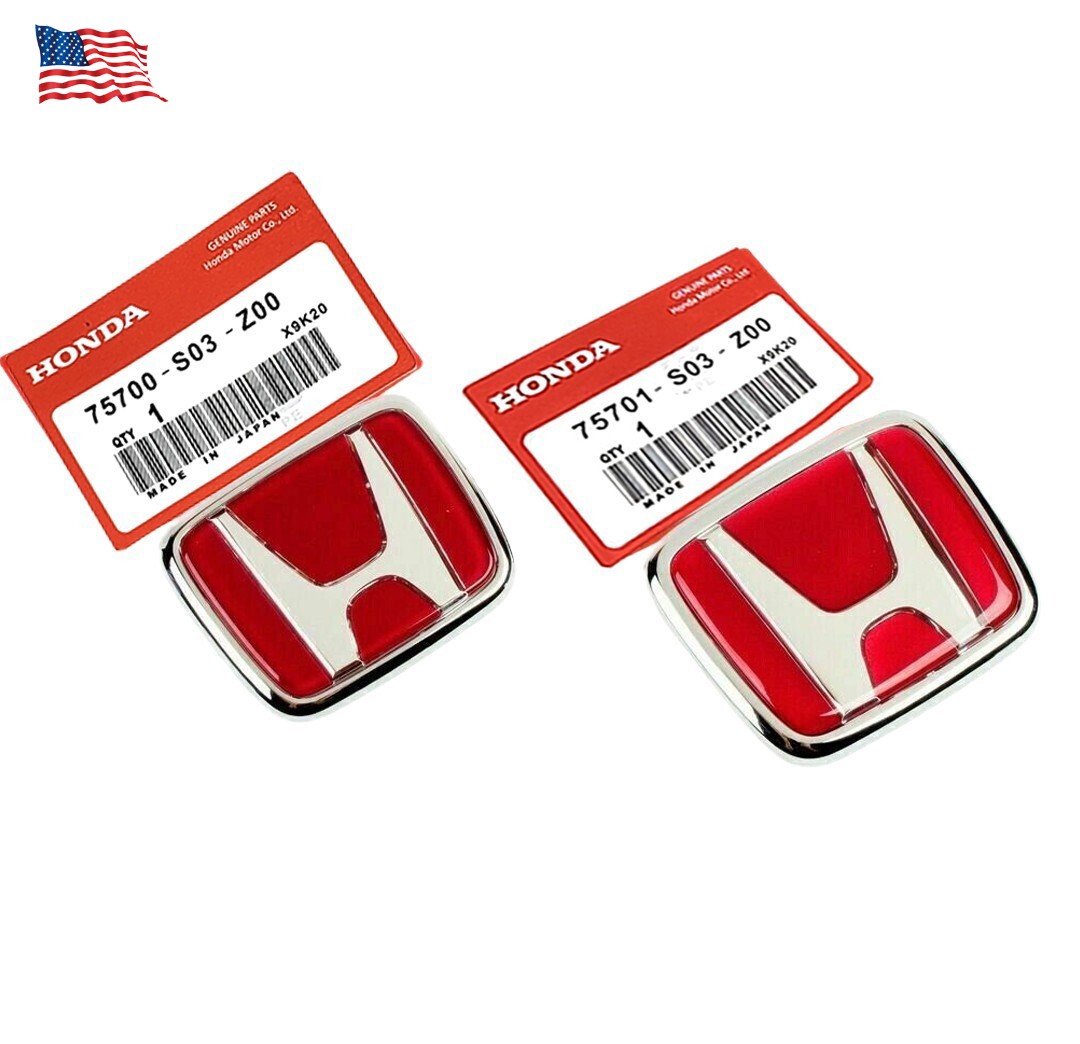 Fit For Honda Civic 1992-2000 EK Type R Front and Rear Emblem Badge Red H