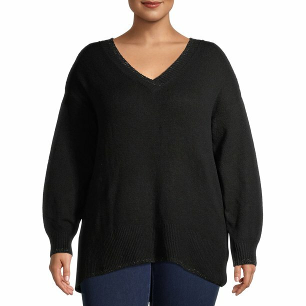 Heart N' Crush Women's Plus Soft V-Neck Sweater w/ Metallic