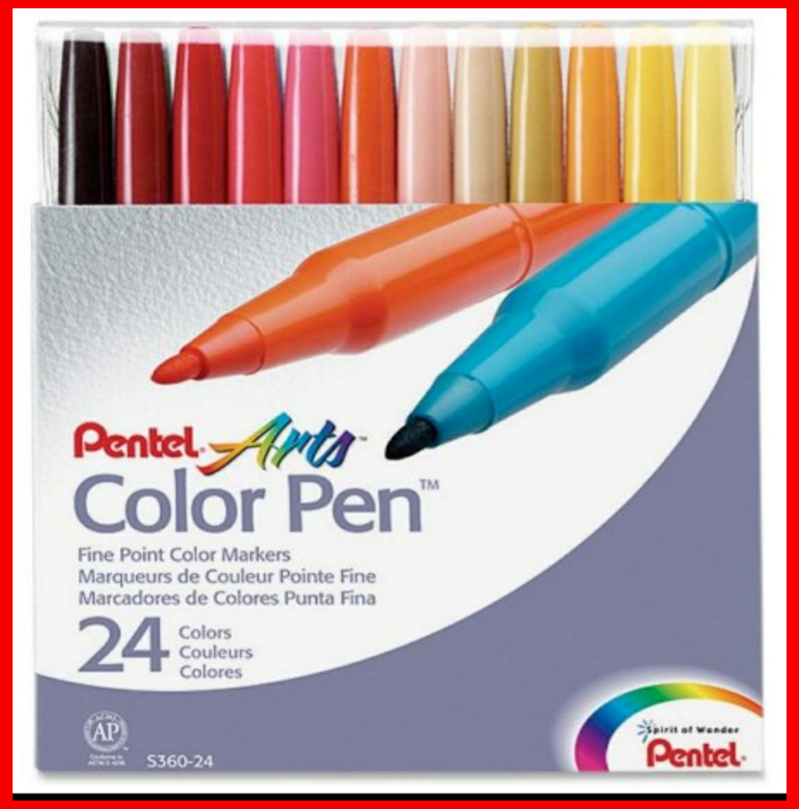 Pentel Colour Pen S360 Fibre Tip 1.0mm Fine Felt Pen 24 Colours Graphics Pen Set