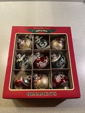 Christopher Radko Shiny Brite Set Of 9 Flocked Round Balls Christmas Ornaments