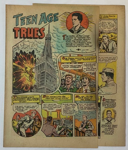 1947 two page cartoon story ~ DON MOLONY ~ US Coast Guard, Empire State Building