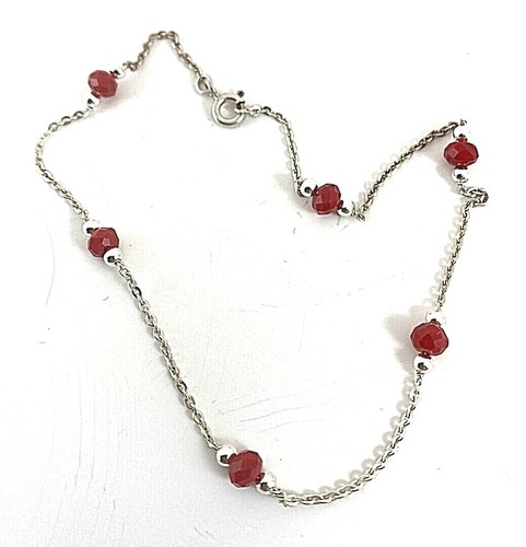 Handmade ~ Sterling Silver .925 Ruby Red Glass 9 1/4" Anklet Ankle Bracelet