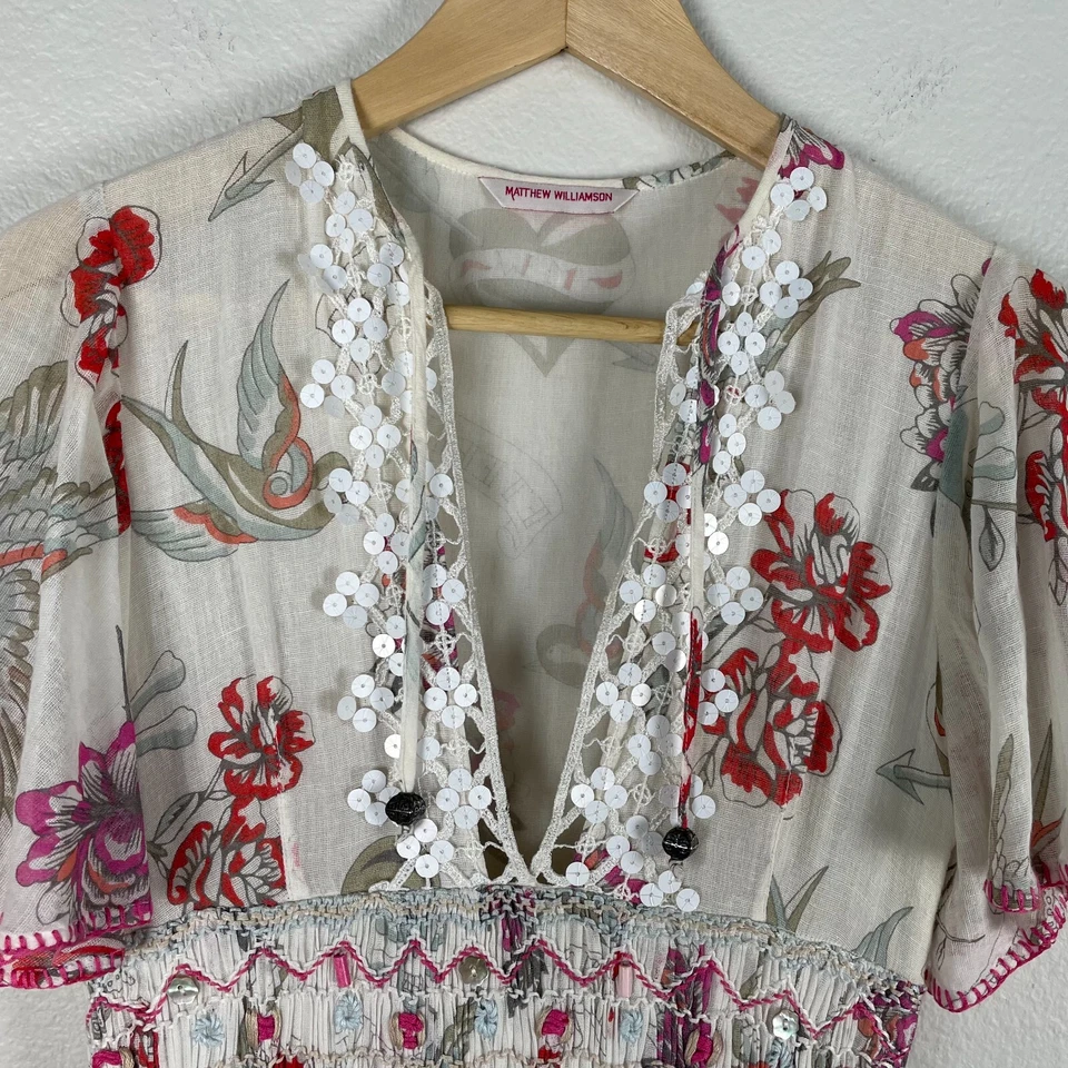 Vestido Matthew Williamson Feminino Tamanho 8 Branco Boho Fit Flare Eternity - Imagem 3 de 4