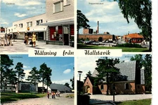 Centrum, Pappersbruket, Sporthallen, Hälsning från Hallstav Postcard