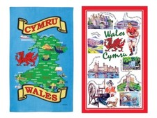 Welsh Tea Towel Souvenir Gift Wales Map Dragon Cymru Scenes Collage Landmarks