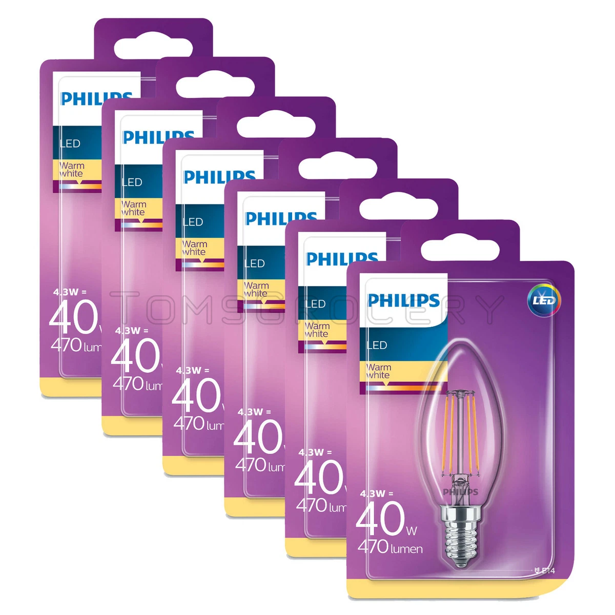 6 x Philips LED E14 4.3W 40W B35 Candle Bulbs Warm White A++ | eBay