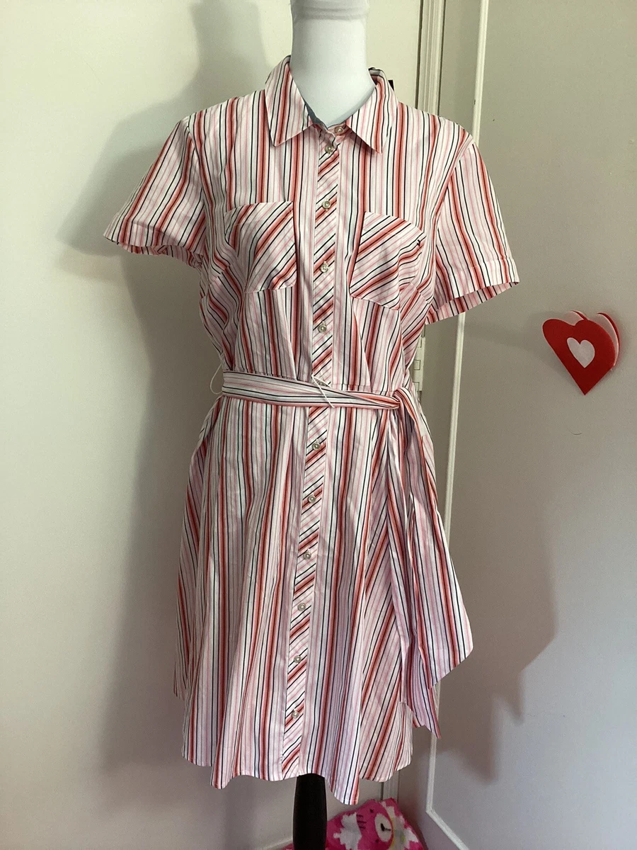 Tommy Hilfiger Striped Short Sleeve Shirt Dress Size 14 NWT