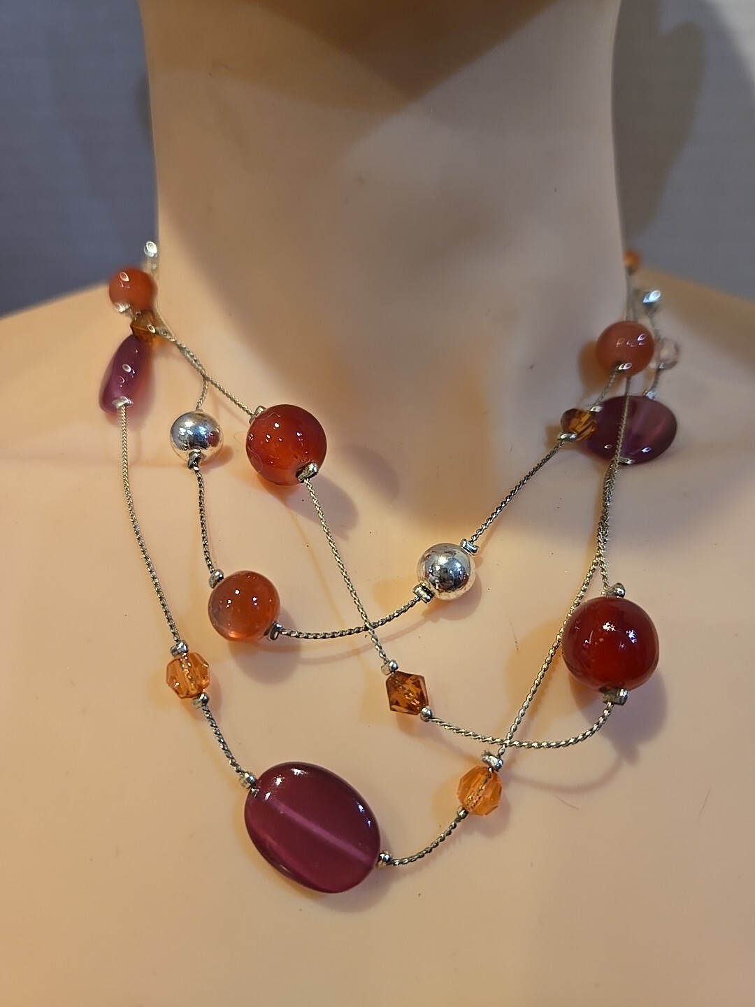 18 Inch Multi Layer Multicolor Beaded Necklace Wi… - image 1