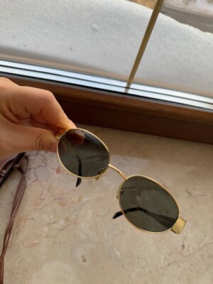 CELINE TRIOMPHE SUNGLASSES CL40235U 30N GOLD w/GREEN LENS | eBay