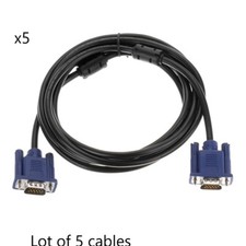 Lot of 5 - 6ft SVGA VGA M-M Male to Male 15pin Cable for PC to Monitor Video TV