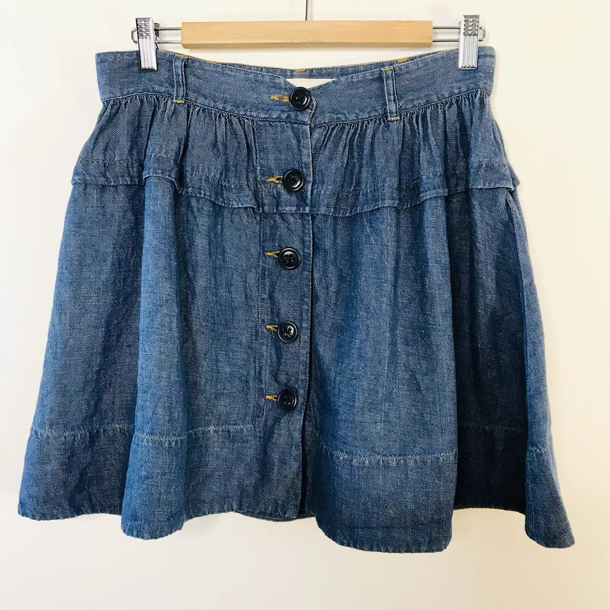 Lover Size 12 Blue Denim Fit Flare Button Front Skirt Australian