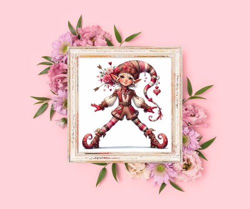 Roses and Hearts Valentine Elf UV DTF Transparent Sticker / Decal - Picture 6 of 7