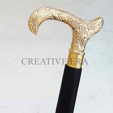 Vintage Walking Stick Derby Brass Handle Black Wooden Cane Handmade Style Gift