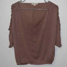 Grade & Gather Tan Ruffle Detail Sleeves Blouse, Size Small/Medium, Women's