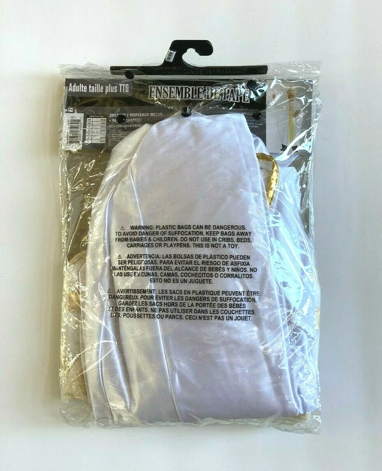 Disfraz Papa 2 Piezas #936 Adulto Plus XXL Blanco Bata y Sombrero Nuevo en Paquete Foto 4 de 4