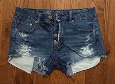 AMERICAN EAGLE HI-RISE FESTIVAL JEAN DENIM RIPPED DISTRESSED SHORTS SIZE 4