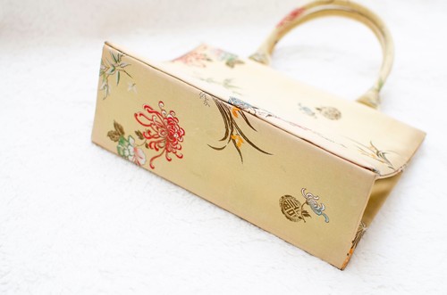 Vintage Oriental Floral Design Gold Silk Purse Party Cocktail Evening Bag - Picture 8 of 8