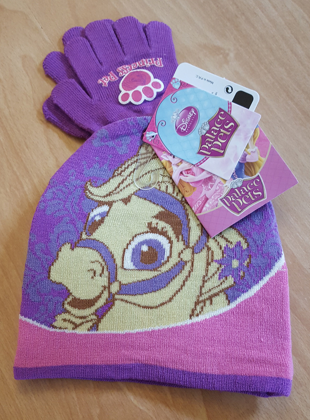 Cappello e guanti invernali Disney Palace Pets viola pony biondo NUOVO!